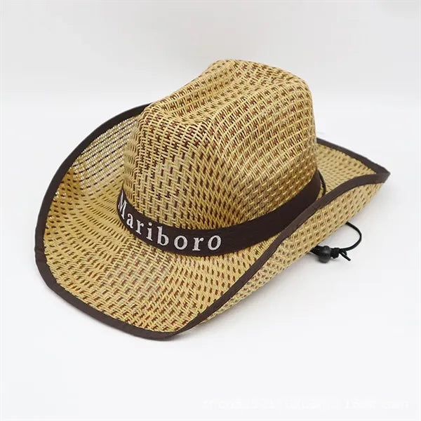 Summer Wide Brim Beach Cap Woven Straw Round up Cowboy Hat