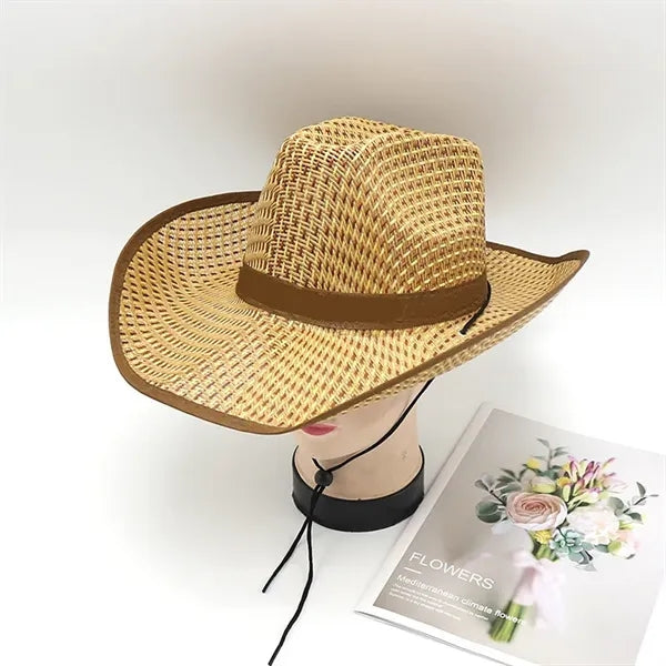 Summer Wide Brim Beach Cap Woven Straw Round up Cowboy Hat