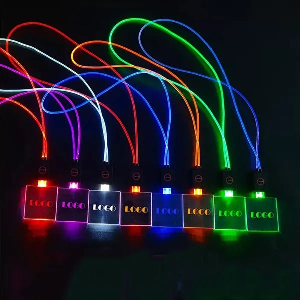 LED Rechargeable Luminous Strap Lanyard With Acrylic Badge