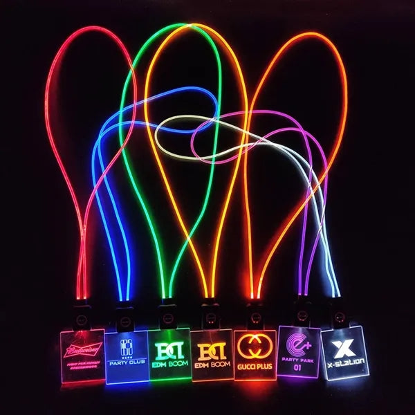LED Rechargeable Luminous Strap Lanyard With Acrylic Badge