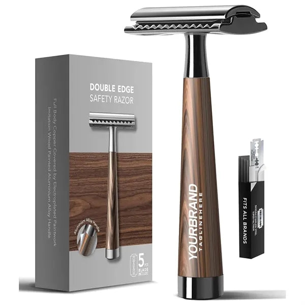 Double Edge Safety Razor with Wood Grain Handle