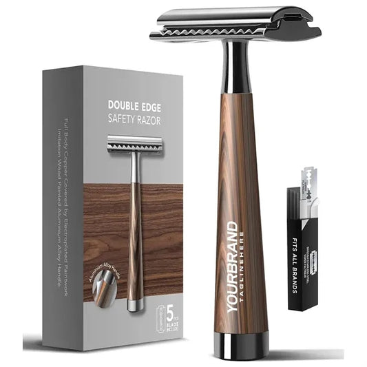 Double Edge Safety Razor with Wood Grain Handle