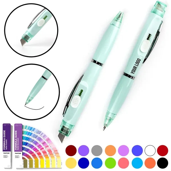 2 In 1 Twist Action Ballpoint Pen & Retractable Box Cutter