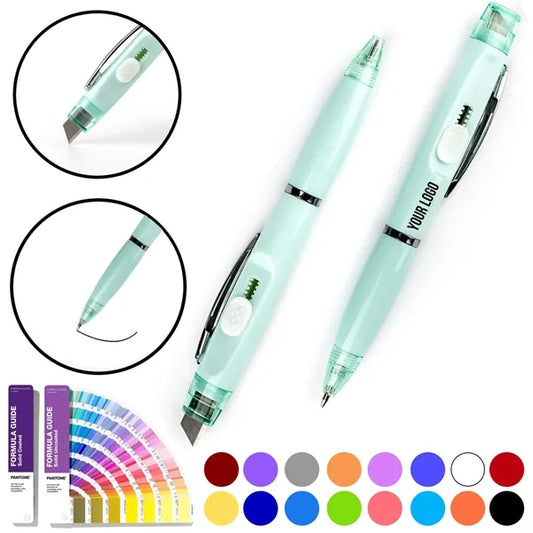 2 In 1 Twist Action Ballpoint Pen & Retractable Box Cutter