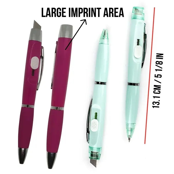 2 In 1 Twist Action Ballpoint Pen & Retractable Box Cutter