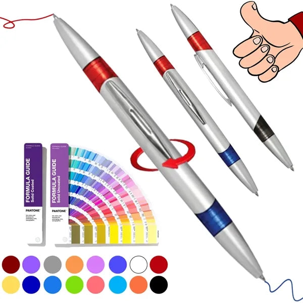 Dual Tip Twist Action Ballpoint Pen With 2 Color Ink