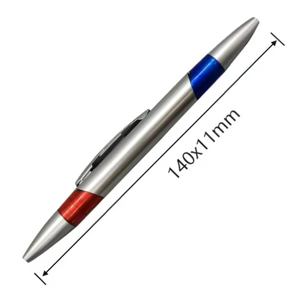 Dual Tip Twist Action Ballpoint Pen With 2 Color Ink