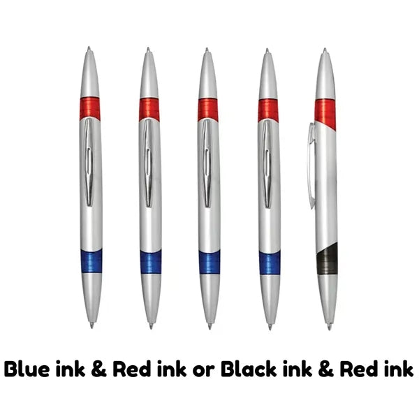 Dual Tip Twist Action Ballpoint Pen With 2 Color Ink