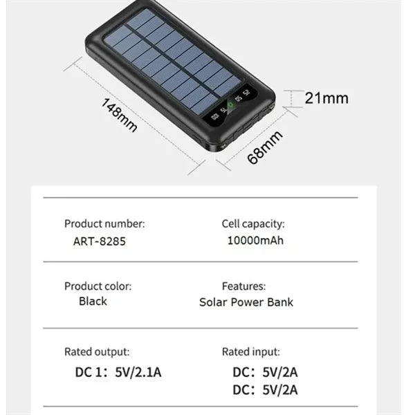 10000mah Solar Panel Power Bank
