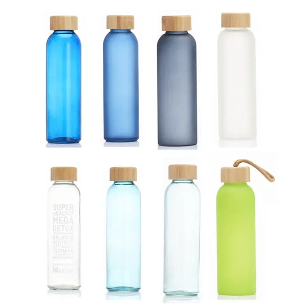 Colorful Frosted Glass Water Bottle with Bamboo Lid