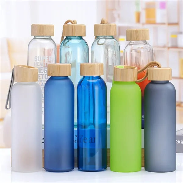 Colorful Frosted Glass Water Bottle with Bamboo Lid
