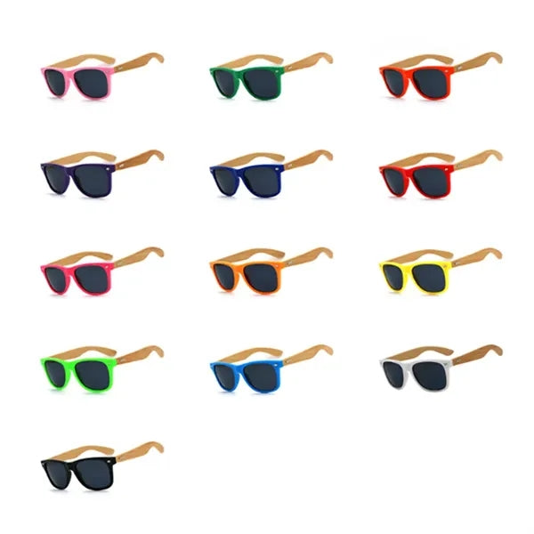Retro Bamboo Arm Sunglasses W/ Color Lenses