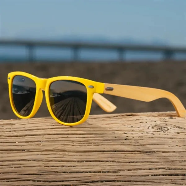 Retro Bamboo Arm Sunglasses W/ Color Lenses