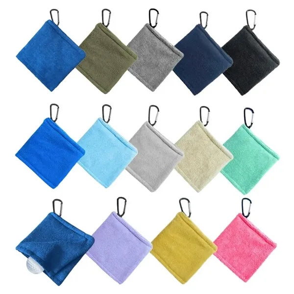 Golf Ball Cleaning Towels with Carabiner Hook Black