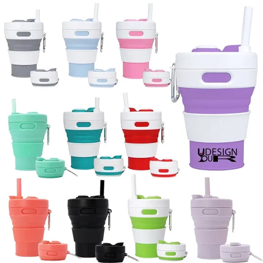 15oz Silicone Foldable Portable Straw Mugs
