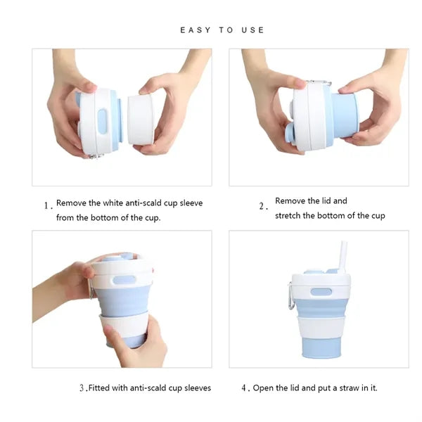 15oz Silicone Foldable Portable Straw Mugs