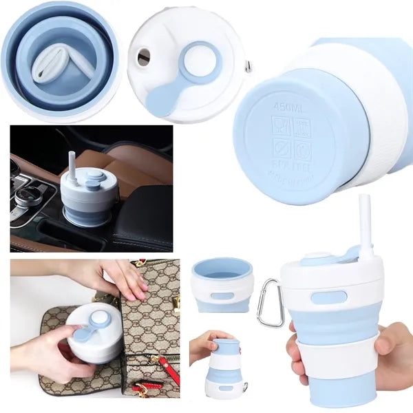 15oz Silicone Foldable Portable Straw Mugs