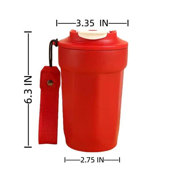 Insulated Travel Coffee Mug With Carrying Handle Strap