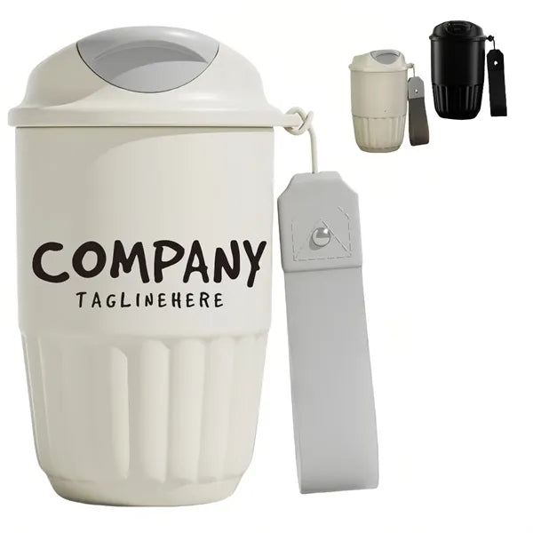 Insulated Travel Coffee Mug With Carrying Handle Strap