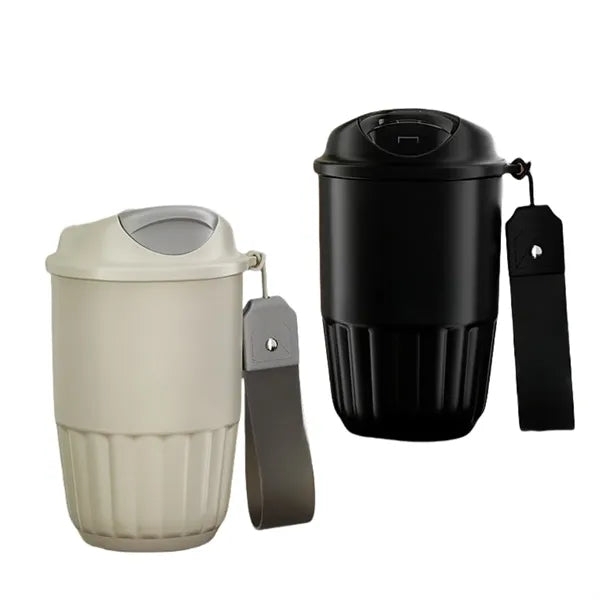 Insulated Travel Coffee Mug With Carrying Handle Strap