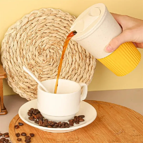 Wheat Straw Coffee Mugs Cup With Lid