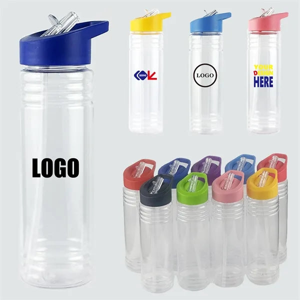 24oz Plastic bottle W/ straw