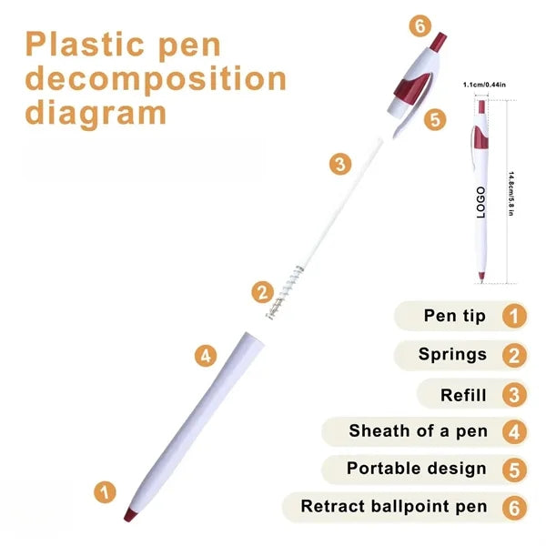 Push-action colored plastic ballpoint pens