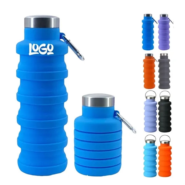 16Oz Food Grade Silicone Folding Water Bottle w/ keychain
