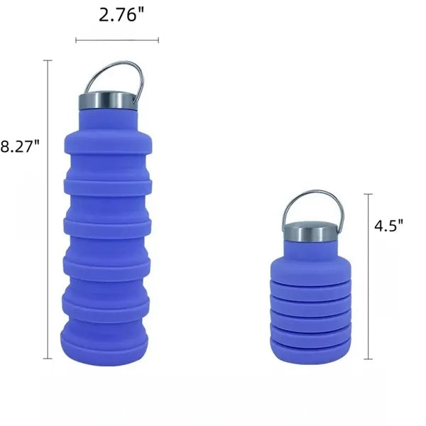 16Oz Food Grade Silicone Folding Water Bottle w/ keychain