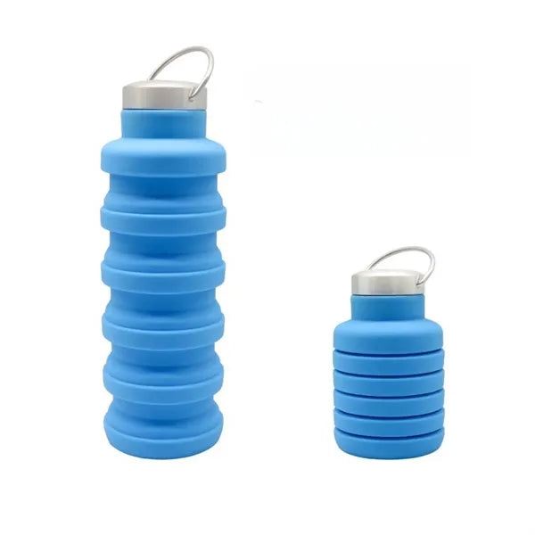 16Oz Food Grade Silicone Folding Water Bottle w/ keychain