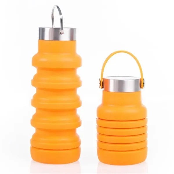 16Oz Food Grade Silicone Folding Water Bottle w/ keychain
