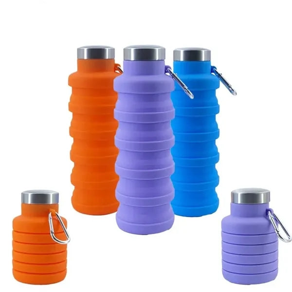 16Oz Food Grade Silicone Folding Water Bottle w/ keychain