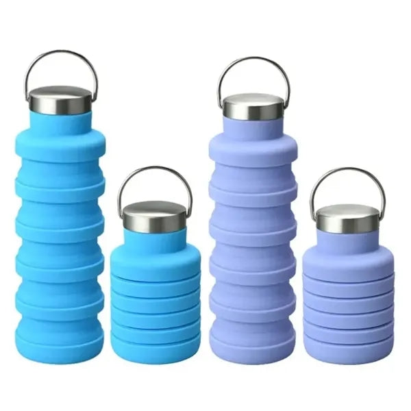 16Oz Food Grade Silicone Folding Water Bottle w/ keychain
