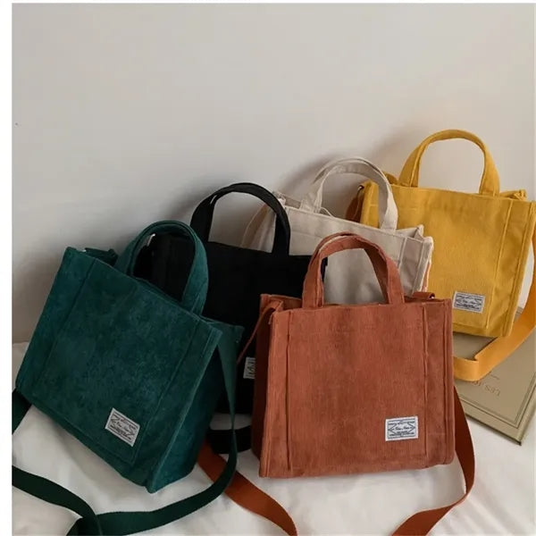 Corduroy Crossbody Tote Bag