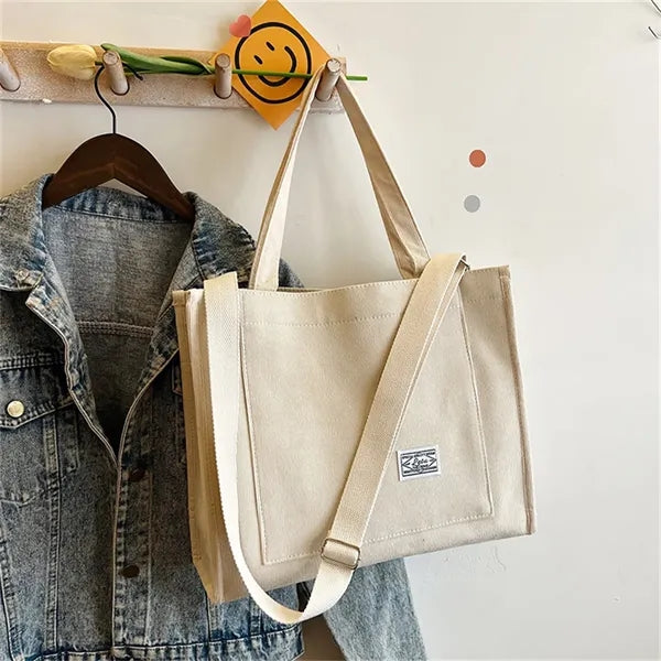 Corduroy Crossbody Tote Bag