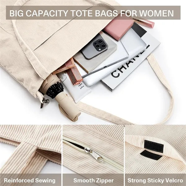 Women Corduroy Tote Large Shoulder Hobo Bags Casual