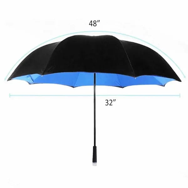 LED Handle Inverted Umbrella with Windproof Double Canopy