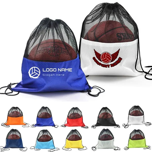 Mesh and 210D Oxford Drawstring Sports Backpack for Balls