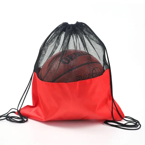 Mesh and 210D Oxford Drawstring Sports Backpack for Balls