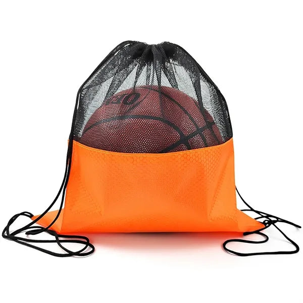 Mesh and 210D Oxford Drawstring Sports Backpack for Balls