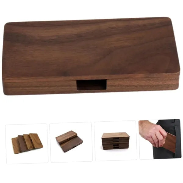 Magnetic Solid Wood Business Card Holder Box Case