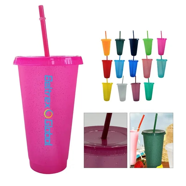 24 Oz Sparkle Plastic Straw Cup