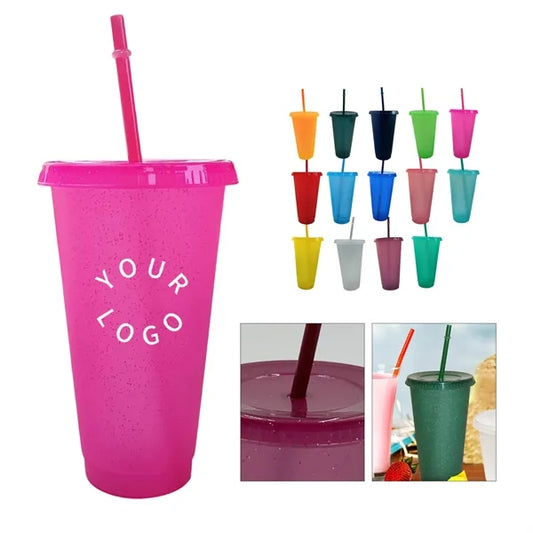 24 Oz Sparkle Plastic Straw Cup