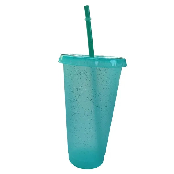 24 Oz Sparkle Plastic Straw Cup