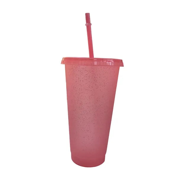 24 Oz Sparkle Plastic Straw Cup