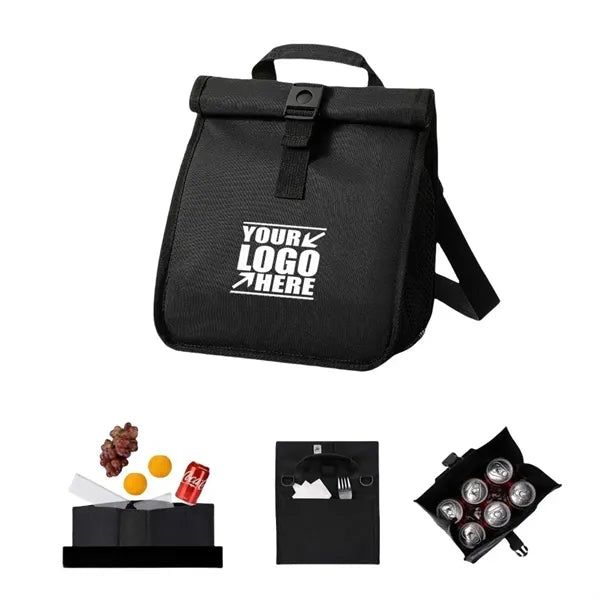 5L Oxford Flip-Top Handheld Lunch Bag w/ Crossbody Strap