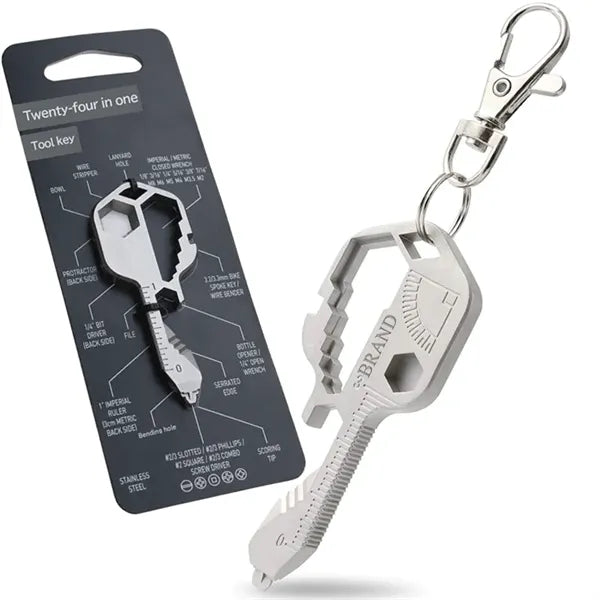 24 In 1 Stainless Steel Key Shaped EDC Multitool Keychain