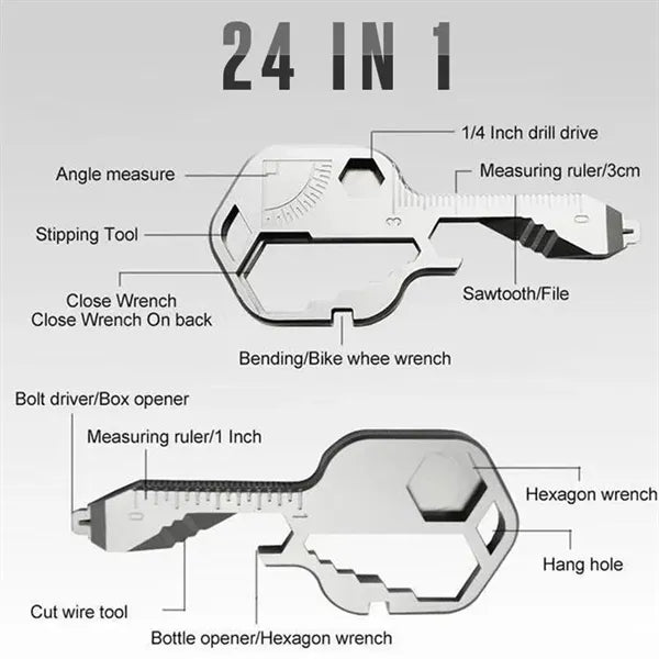 24 In 1 Stainless Steel Key Shaped EDC Multitool Keychain