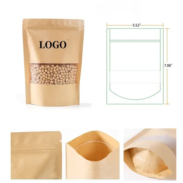 Resealable kraft Paper Stand Up Food Storage Bag With Window