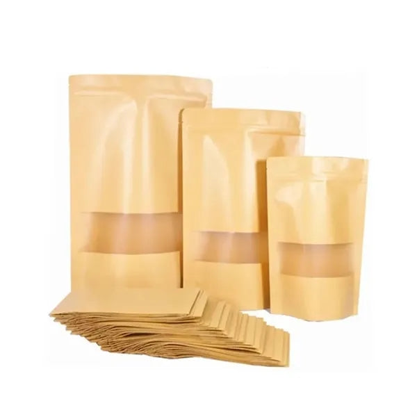 Resealable kraft Paper Stand Up Food Storage Bag With Window